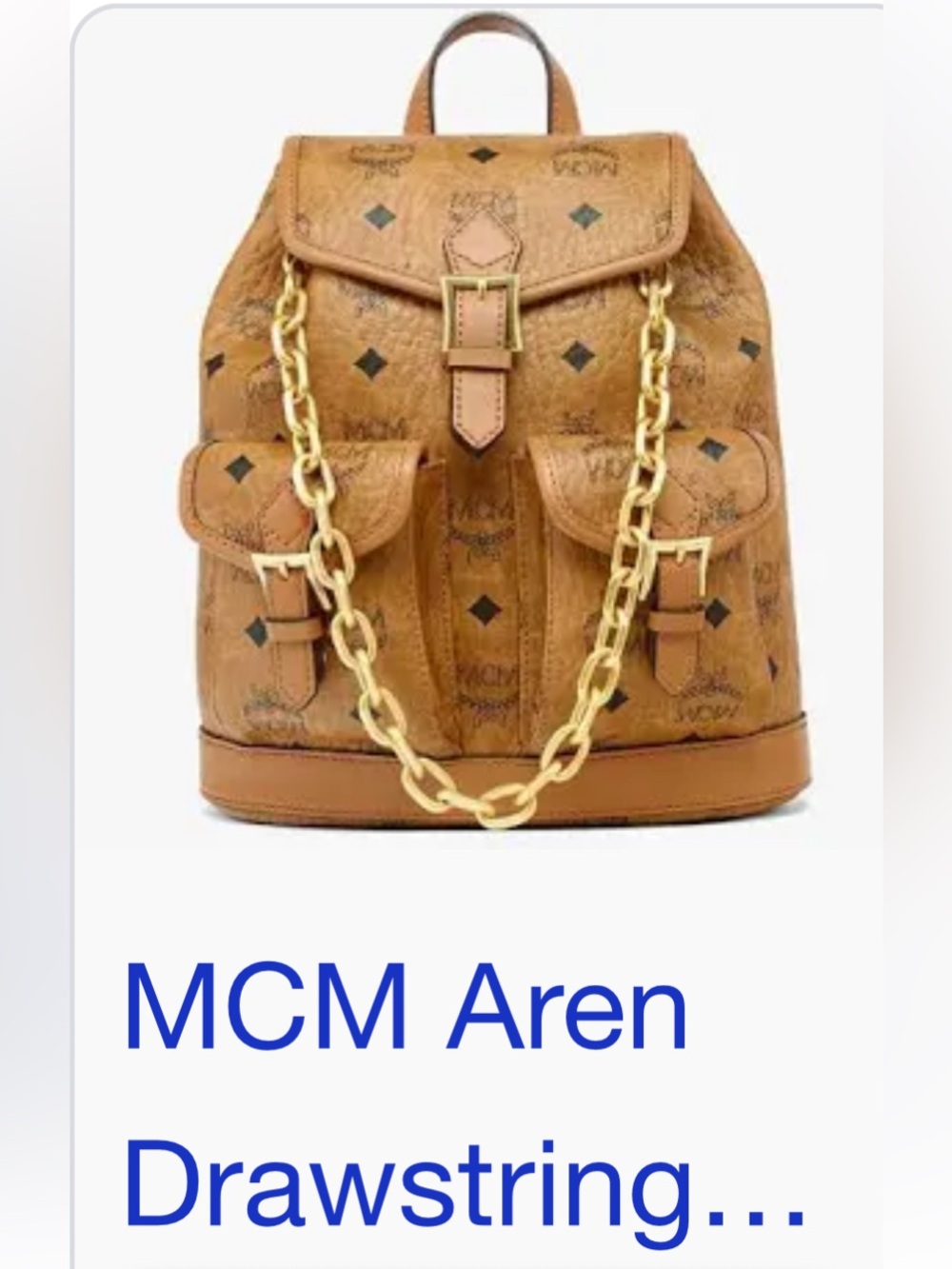 MCM Cognac Visetos Mini Backpack with Gold Chain Detail
Authentic sample
